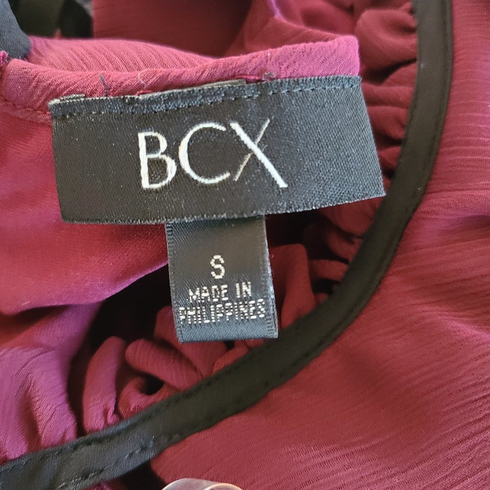 BCX Ruffle Halter Top, Burgundy, Size S - Picture 3 of 3